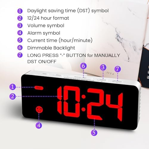 HODIK Small Digital Alarm Clock for Kids with Dimmable Backlight Volume Red - Image 3