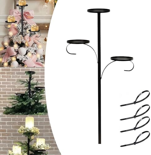 Candelabra Christmas Tree Topper???Black Metal Triple Tree Topper???23.6 Inch Christmas Tree Topper Holder for Candle?€?Santa Claus and Other Decorations by Bivpreom