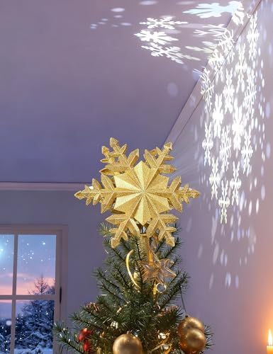 DG-Direct Christmas Tree Topper with Rotating Snowflake Projector, Gold - Image 5