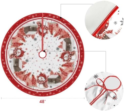 AVOIN colorlife Red Snowflake Snowman Cardinal Christmas Tree Skirt 48 Inch - Image 6