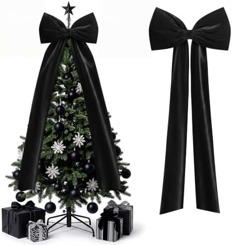 Knitgrip Extra Large Velvet Christmas Tree Topper Bow, Black, 71 Inch by Knitgrip