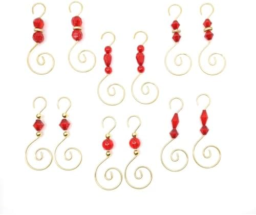 Charmed By Dragons 12 Ornament Hooks - 3 Inch Beaded Hangers - Strong Wire with Sparkly Faceted Beads Decorative Holiday Set of 12 Hooks (12 Gold Hooks) by Charmed+By+Dragons