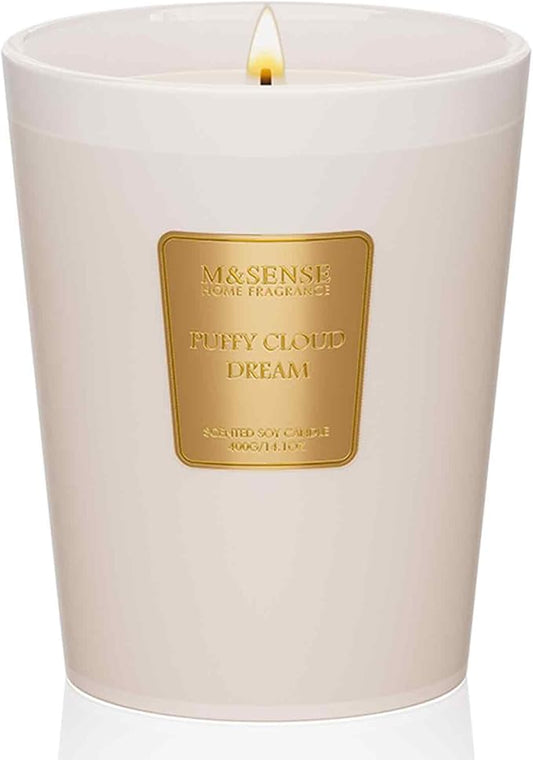 M&SENSE Puffy Cloud Dream Soy Candle, 14.1oz 60H Long Lasting, Aromatherapy Candle for Nursery Calm Winter Home Decor Housewarming Gifts