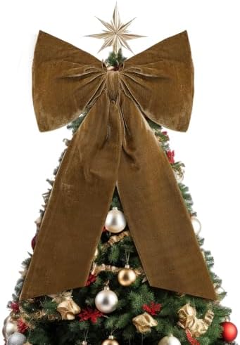 HunnmingRe 20 x 30 Inches Large Brown Velvet Bow Christmas Tree Topper by HunnmingRe