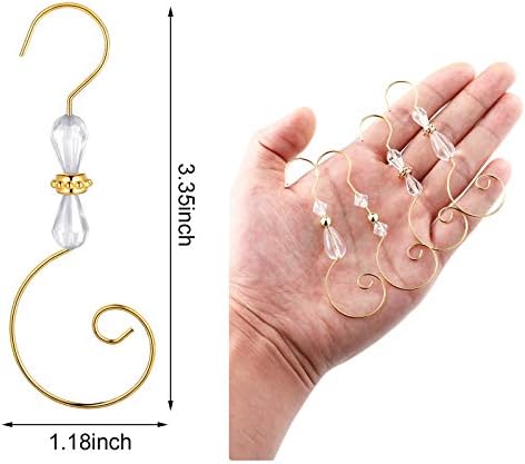Ripeng 72 Pieces Hook Ornament Acrylic Wire Hook Decoration for Tree Hanger, Home Decor, 4 Styles (Gold Transparent Bead) - Image 2