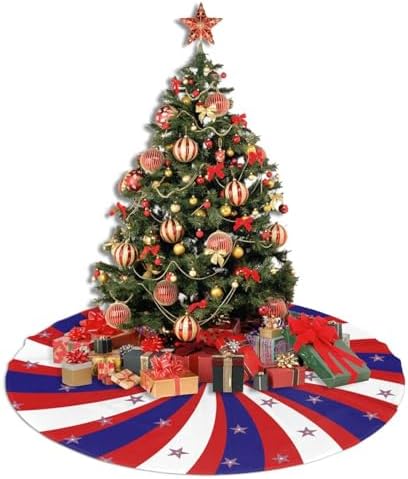 Patriotic Pinwheel Design Star Flag Christmas Tree Skirt 48" for Xmas Halloween New Year Holiday Party Home Tree Mat Decor Ornaments Decoration - Image 5