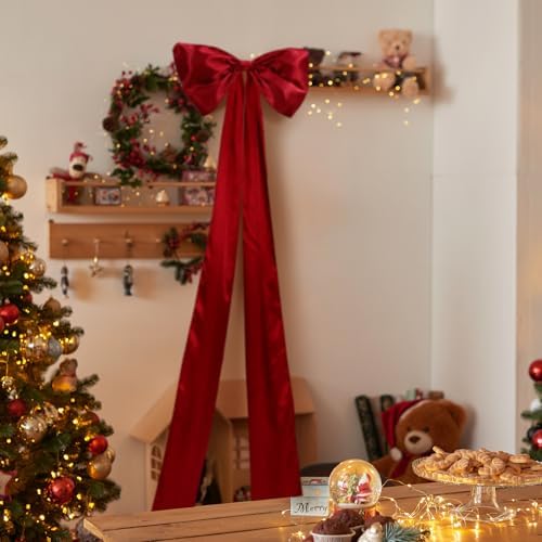 Daifunli 24 x 79 Inches Giant Satin Bow Christmas Tree Topper,Wine Red - Image 6