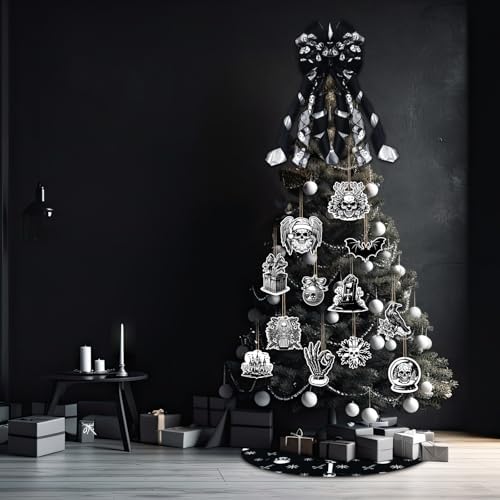 48 Inch Gothic Christmas Tree Skirt Spooky Skeletons Hanging Ornaments - Image 4