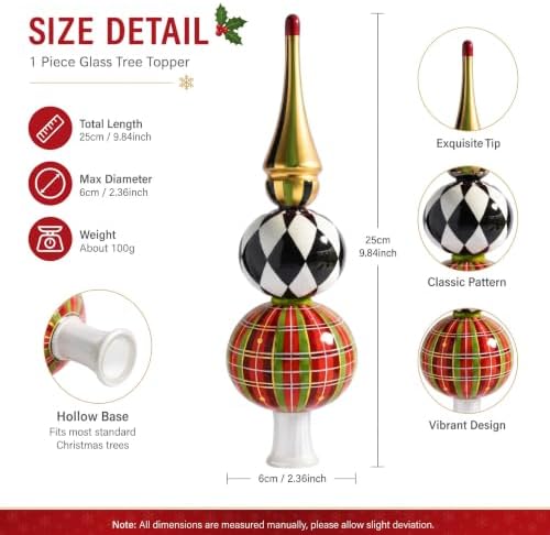Gejoy Mercury Glass Christmas Finials Tree Topper Vintage Carnival Ornaments Spherical Blown Glass Xmas Tree Topper Finials Pliad Holiday Indoor Suitable for Party Decoration, 9.8inches - Image 2