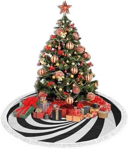 Christmas Tree Skirt 30" Inch Spiral Xmas Tree Skirt Mat with White Tassel for Party Holiday, Tree Skirt Christmas Decorations - Image 4