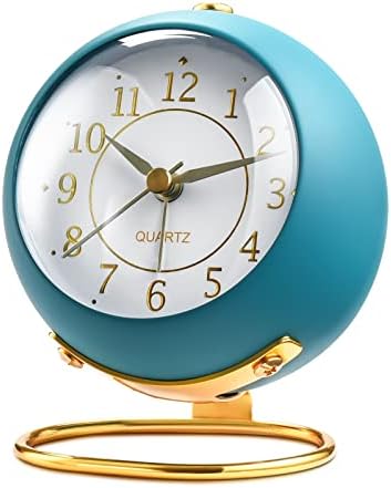 Tetino Analog Alarm Clocks,Retro Backlight Cute Simple Design Small Desk Clock with Night Light,Silent Non-Ticking,Battery Powered,for Kids,Bedroom,Travel,Kitchen,Bedside Desktop. (Blue) by Tetino