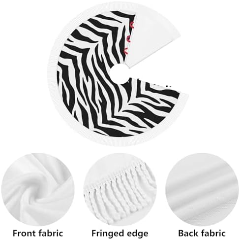 Christmas Tree Skirt 48" Inch Black and White Zebra Print Xmas Tree Skirt Mat with White Tassel for Party Holiday, Tree Skirt Christmas Decorations - Image 6
