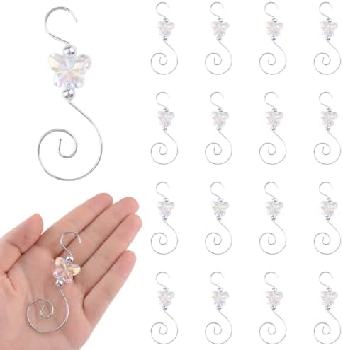INCREWAY 30PCS Christmas Ornament Hooks with Butterfly Bead, S-Shaped Decorative Hangers Silver Metal Wire Transparent Acrylic Beads for Christmas Tree Decorations Party Crafts Door Frame by ForHome