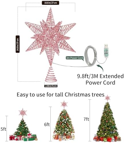 Lewondr Christmas Star Tree Topper, 14.6" Lighted Glitter 3D Star Treetop - Image 5