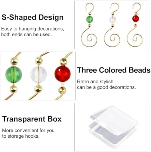 INCREWAY 30 Pcs Golden Wire Ornament Hooks, S-Shaped Christmas Tree Hanger Hooks Metal Decoration Hooks with 3-Color Round Crystal Beads for Party, Home Decor - Image 3