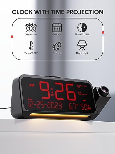 Mesqool Projection Alarm Clock Ceiling Display, with Temperature, Humidity - Image 2