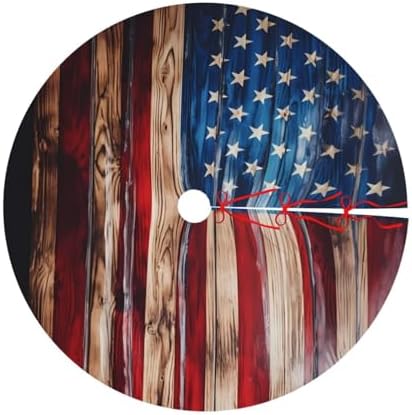 Retro American Flag Tree Skirts Xmas Ornaments, Tree Mat for Christmas Party Holiday All Occasions 48" - Image 7