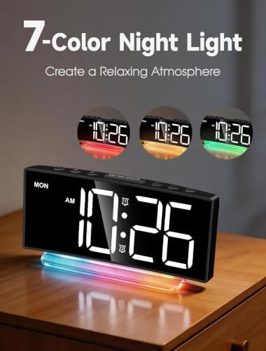 Cadmos Digital Alarm Clock - Extra Loud for Heavy Sleepers Adults Teens Kids, Rainbow Bedside Clock for Bedrooms, Large Display, 7 Color Night Light, Weekday & Weekend, 12/24h (Black+Dynamic) - Image 3