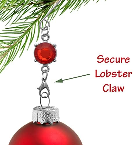 Christmas Ornament Hooks with Red Jeweled Gems, Set of 20 Decorative Silver Swirl S-Hooks with Lobster Claw Clasps, 3 Inch Hanging Hooks for Christmas Tree Ornaments, Holiday Decorations - Image 4