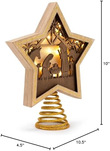 DEMDACO Lit Star Nativity Tree Topper, Gold Wooden Star, 10 x 8.5 in - Image 7