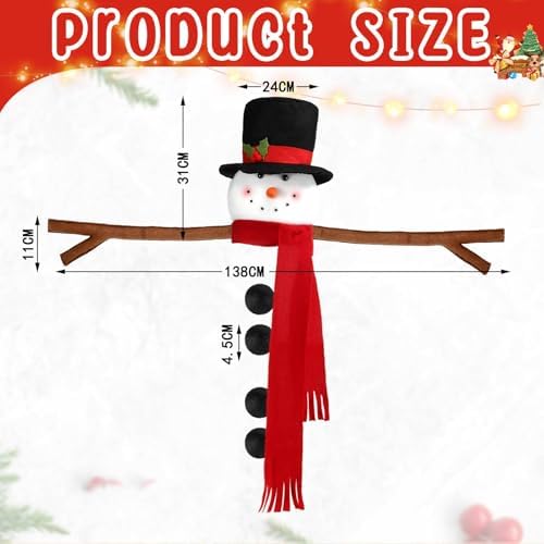 Syhood Snowman Christmas Tree Topper Large Holiday Funny Plush Stuffed Hanging Ornaments with Arms, Legs, Belt, Scarf for Christmas Tree Decorations Wine Bottle Curtain Xmas Home Decor - Image 2