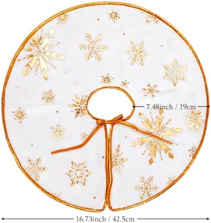 Christmas Tree Skirt White Pink Red Plush Christmas Tree Skit Jacquard Cashmere Snowflake Xmas Holiday Decoration Ornament for Merry Christmas Party Christmas Tree Decoration (Gold White, 11 INCH) - Image 2