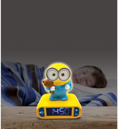 LEXiBOOK - Minions - Bob Digital Alarm Clock with Night Light - Snooze Function - Minions Sound Effects - for Children/Kids - Luminous Clock with Bob, Yellow/Blue - RL800DES - Image 6