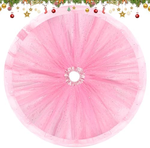 FIABC Christmas Wedding Tree Skirt,45 inch 4-Layer Fluffy Romantic Pleated Sparkly Skirt Decoration Xmas Tree Ornament for Holiday and Party(Pink) by FIABC