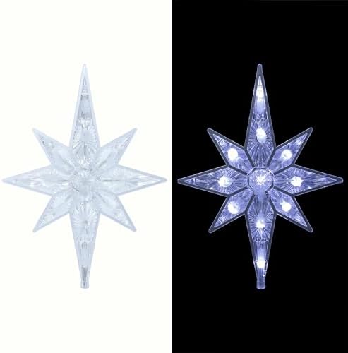 Alpine Corporation 13" Tall Snowflake 8-Point Tree Topper with 11 Cool White LED Lights, Christmas Decoration with Timer Function, and Radiant Glow for Holiday Trees - Image 2