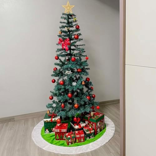 Christmas Tree Skirt Green 48 Inch Faux Fur Trees Skirt Soft Fluffy Plush Xmas Tree Skirts Green Ornaments for Grich Christmas Decorations New Year Holiday Family Indoor Outdoor Decor - Image 5