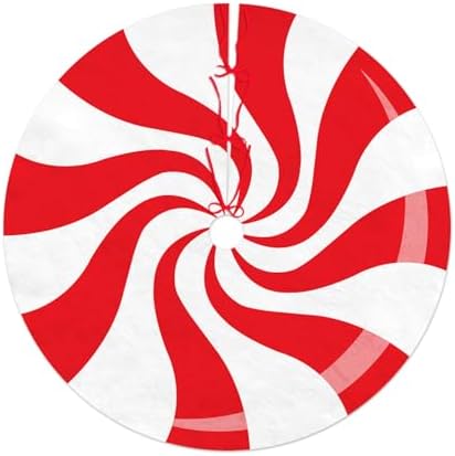 Christmas Tree Skirt 48 Inch Red and White Swirl Sweet Candy Cane Xmas Tree Mat for Winter Holiday Party Home Decorations by Unknown