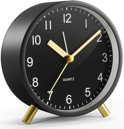 Analog Alarm Clock, Silent Non-Ticking with Night Light, Fashionable Round Metal Alarm Clock for Office, Battery Operated, Clock for Bedroom, Elderly, Adults, Children, Student Gifts by Unknown
