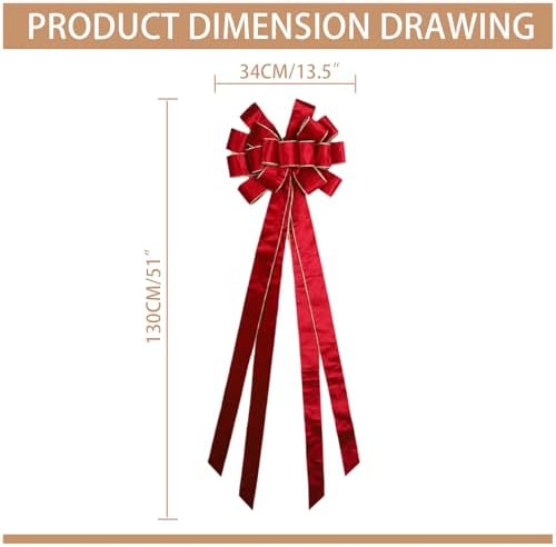 LaRibbons Large Red Velvet Christmas Tree Topper Bow - Image 2