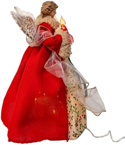 Kurt Adler 14" UL 10 Lights Red & Green Angel Treetop - Image 2