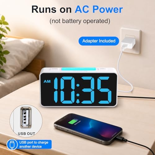 DreamSky Small Digital Alarm Clock with Night Light for Kids Bedroom | RGB Desk Clock with Large Numbers for Teens Boys, Brightness Dimmer, Adjustable Alarm Volume, USB Port, USB-C Adapter Powered - Image 2