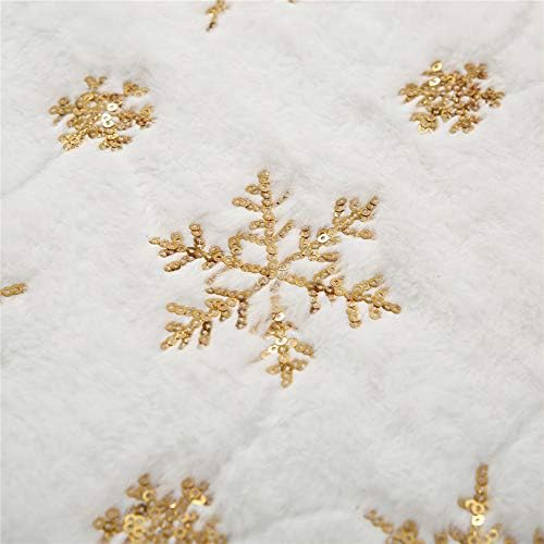Sattiyrch Christmas Sequin Tree Skirt 48in, White Soft Thick with Golden Snowflakes Decorations for 8FT 9FT Xmas Tree - Image 3