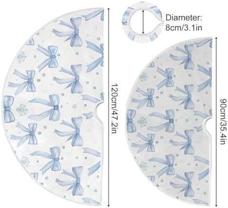 Blueangle 47.2-Inch Blue Bows Christmas Tree Skirt - Soft Wrinkle-Resistant Polyester Holiday Tree Decor - Image 3