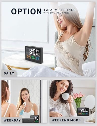 JALL Digital Clock with Date Day for Seniors, Electric Alarm Clocks for Bedrooms with Temperature, 2 Alarms, Dimmer, Dual USB Charger, Battery Backup, Volume Control, Snooze, Bedside Desk Clock, Black - Image 5