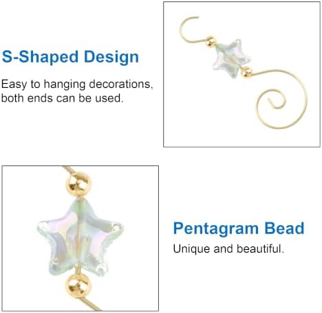 INCREWAY 30PCS Christmas Ornament Hooks with Pentagram Bead, S-Shaped Decorative Hangers Gold Metal Wire Light Green Acrylic Beads for Christmas Tree Decorations Party Crafts Door Frame - Image 3
