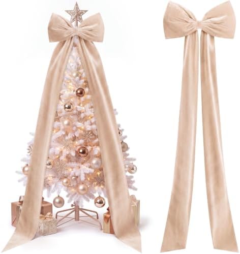 Knitgrip Extra Large Velvet Christmas Tree Topper Bow, Champagne, 118 Inch by Knitgrip