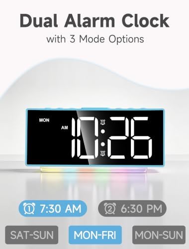 Cadmos Loud Alarm Clock for Heavy Sleepers Adults,Kids,Teens,Digital Desk Clock with USB Port,Large Numbers,7 Color Night Light,Modern Electronic Plug in Simple Clock for Bedroom(Blue+Dynamic) - Image 5