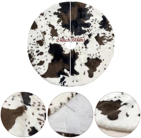 Christmas Tree Skirt 24 inch Cows Print Tree Skirts White and Black Faux Fur for Holiday Party Decoration - Image 3
