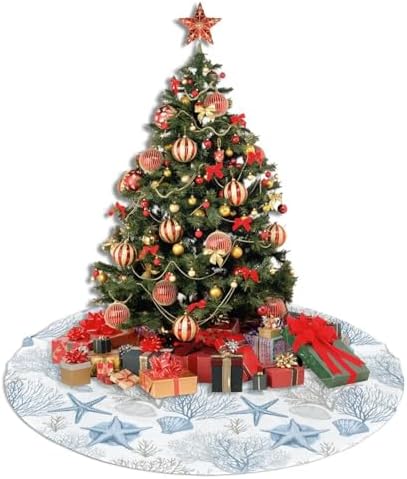 Christmas Tree Skirt, Summer Seashell Beach Starfish Xmas Large Tree Mat, Party Decorations 30" inches - Image 5