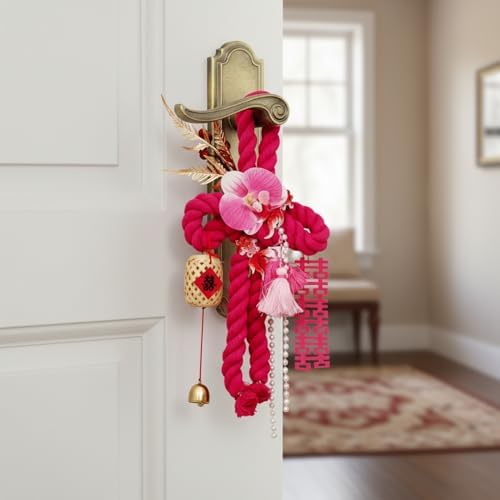 Chinese Knot Door Hanger Decor - Traditional Red & Pink Polyester Wall Ornament for Wedding, Festive Celebrations, Home Entryway (1 Pack) - Image 2