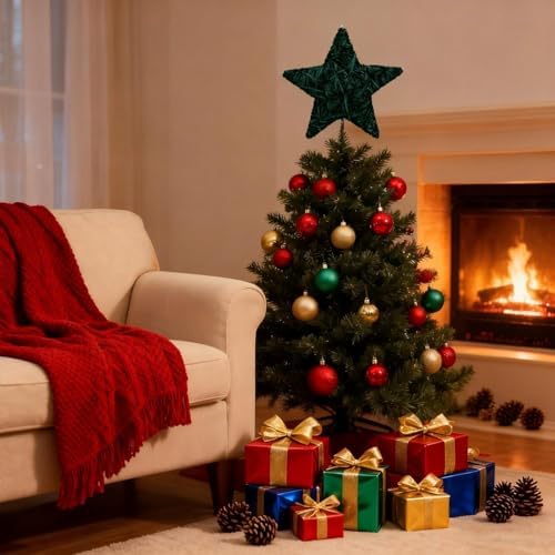 Soulchen Christmas Tree Topper Velvet Tree Topper Star for Decoration,Green - Image 4