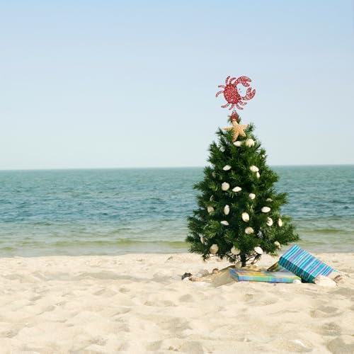 Needzo Nautical Christmas Tree Topper, Hollow Glittered Red Crab, Coastal Holiday Home Decor, 11 x 2.5 x 10 Inches - Image 5