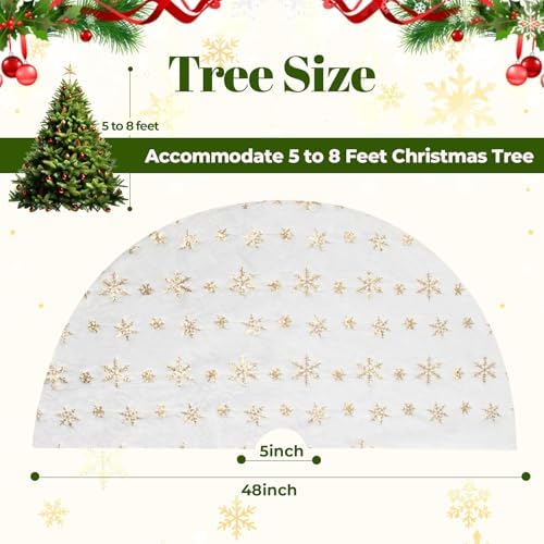 Christmas Tree Skirt 48 Inches Faux Fur Christmas Tree Skirt White with Gold Sequin Snowflakes Large Xmas Tree Skirt Christmas Tree Base Cover Party Decorations Ornaments - Image 6