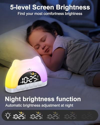 Kids Alarm Clock, Wake Up Clock with 11 Colors Night Light, Toddlers Sleep Training Clocks with 10 Ringtones, Brightness Adjustment, Dual Alarms Plug in OK to Wake Clocks for Girls Boys - Image 5