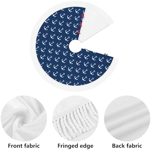 Xmas Tree Skirt 36" Inch,Navy Blue Nautical Anchor White Tassel Edge Rustic Christmas Tree Skirts for Party Holiday Decorations Xmas Ornaments - Image 6