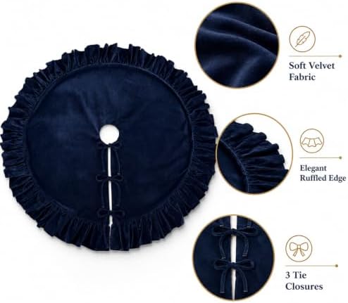 60 Inch Large Christmas Tree Skirt, Navy Blue Velvet with Ruffled Edge for Big Trees Decorations for Home Party Festival - Image 5